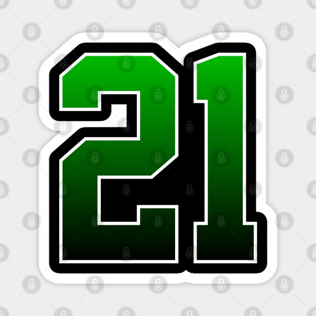 Green Number 21 Magnet by Ericokore