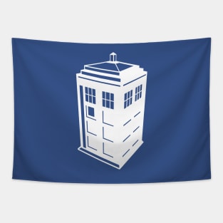 Doctor Who - Tardis - Three Point Perspective - White Tapestry