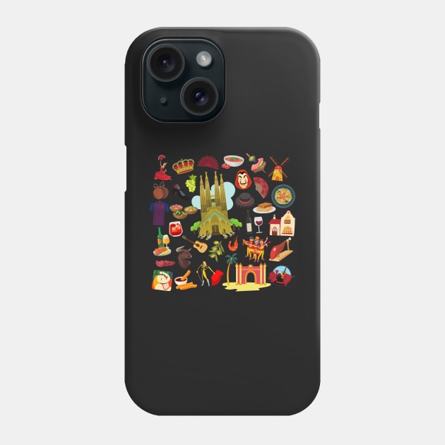 Spain Travel Icons Phone Case by FancyPlanet