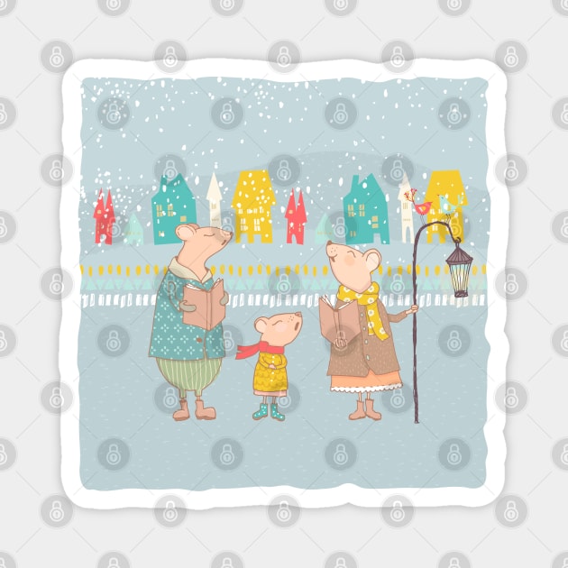 Christmas Carol Mice Magnet by Amanda Jane