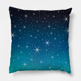 Twilight Stars Blue Green Gradient Night Sky Pillow