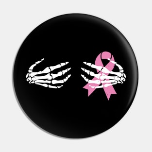 Breast Cancer Awareness Skeleton Hands Pink Ribbon Pin