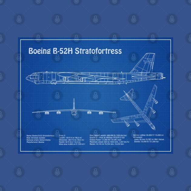 Boeing B-52 Stratofortress - Airplane Blueprint - AD by SPJE Illustration Photography