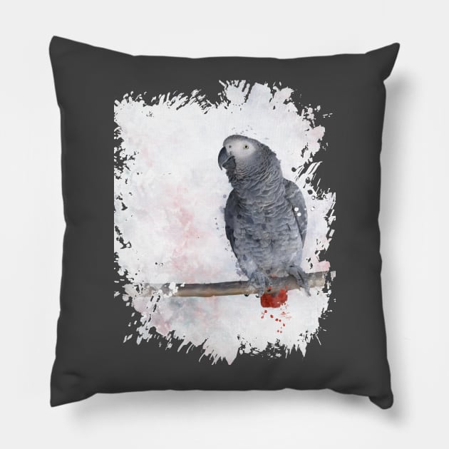 African Grey Watercolor Pillow by SSArt