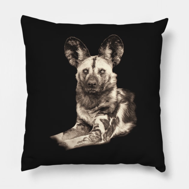 Wild Dog Picture in Vintage Sepia Pillow by scotch