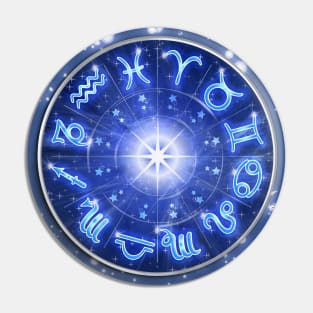 Zodiac Signs Blue Galaxy Circle Pin