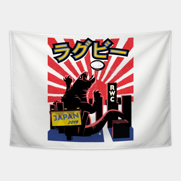 Rugby Godzilla Japan 2019 Tapestry by atomguy