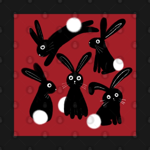 Black Bunnies on Red by StephersMc