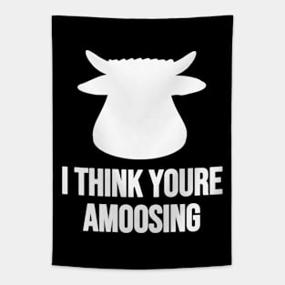 I Think Youre Amoosing White On Black Cow Or Bull Head With A Silly Pun Tapestry