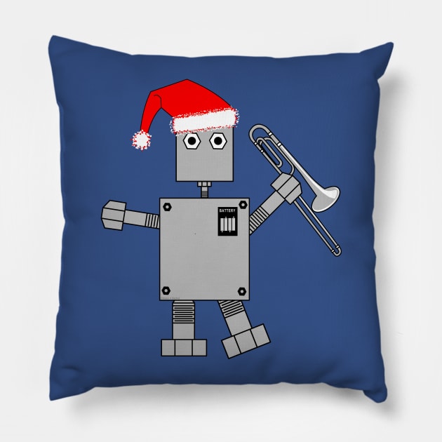 Trombone Santa Hat Robot Pillow by Barthol Graphics