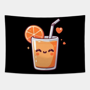 Cute Orange Juice in Kawaii Style with a Heart | Kawaii Food Art for Kawaii Lovers Tapestry