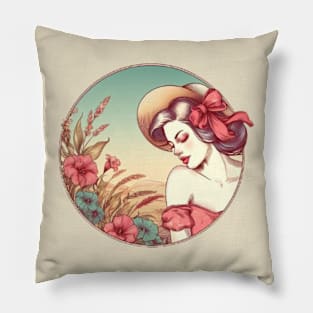 summer dreamy hippie vintage girl Pillow