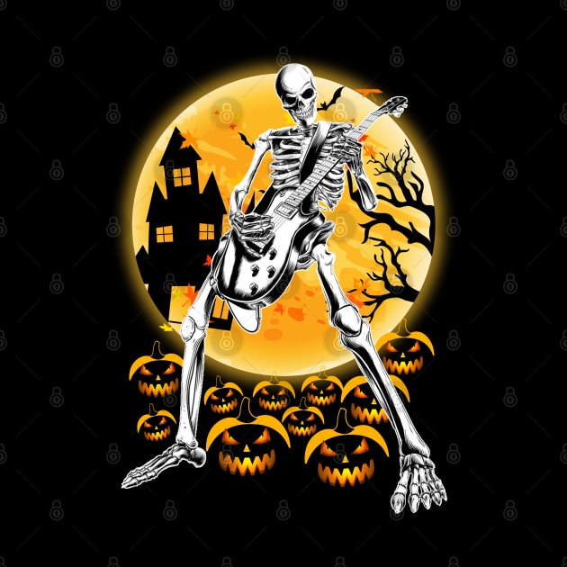 Happy Halloween Funny Skeleton Playing Guitar Pumpkin by reginaturner