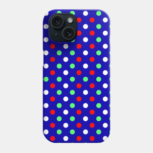 Christmas - Red, Green & White Polka Dots Pattern on Blue Background Phone Case