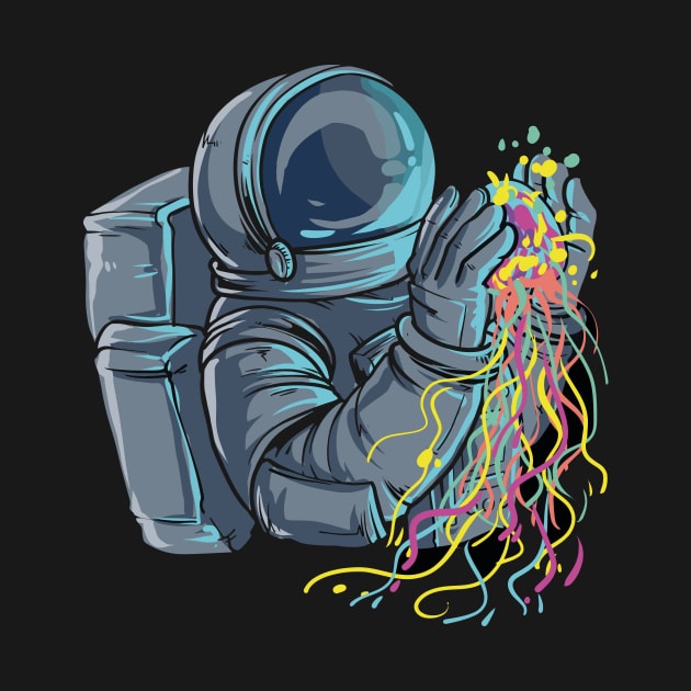 Astronaut with colorful Jellyfish by biNutz