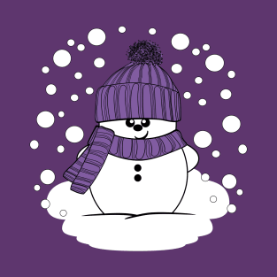 Cheeky Christmas Snowman with Purple Hat and Scarf T-Shirt