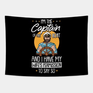 I am the Captain of this Boat Pontoon Boat Motor Boating Tapestry