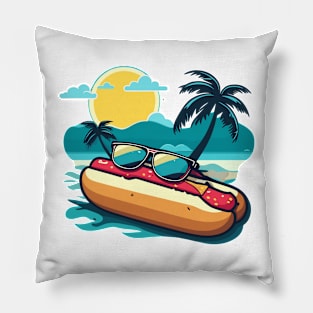 Hotdog at the beach sun, summer design Pillow