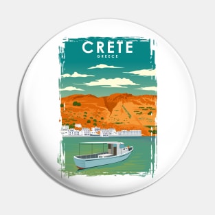 Crete Greece Vintage Minimal Retro Travel Poster Pin