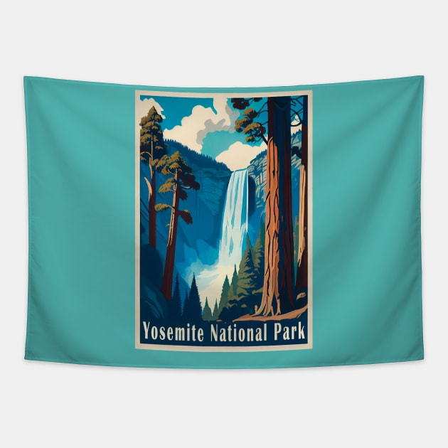 Yosemite National Park Vintage Travel Poster Tapestry by GreenMary Design