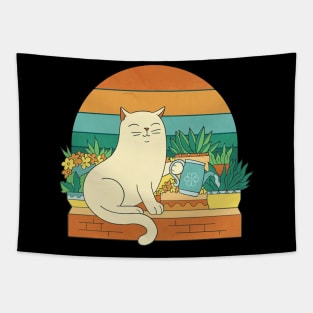 Cute cat watering plants Tapestry