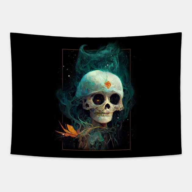 Skull and Beauty Tapestry by spaceboycomics