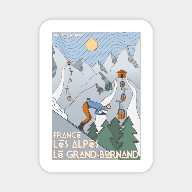 Le Grand Bornand, Les Alpes, France Retro Travel Magnet by JDP Designs