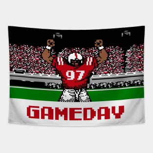 Red and White Football Gameday Retro 8 Bit Linebacker Tapestry