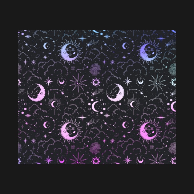 Celestial Witchy Pattern - Pink and Blue Gradient by rosiemoonart