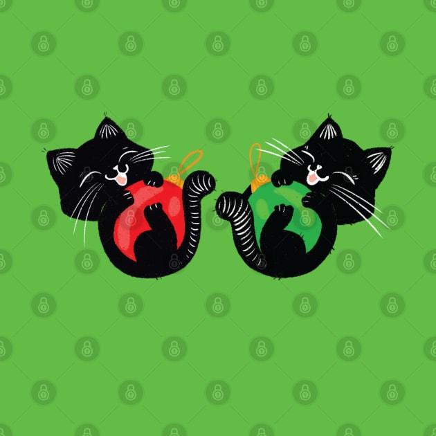 Two little black Christmas cats by iulistration