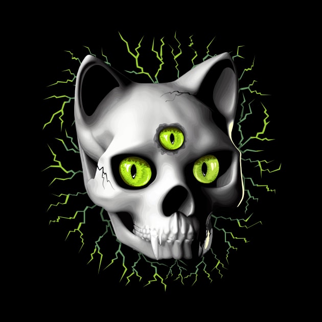 Cat Skull Three Eyes Creepy Surreal Horror Portrait by BluedarkArt