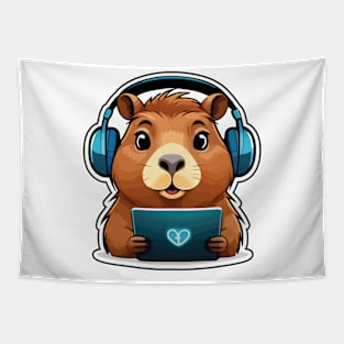 Funny Capybara with Computer Tapestry