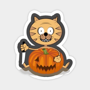 Carving with cat. Halloween. Magnet