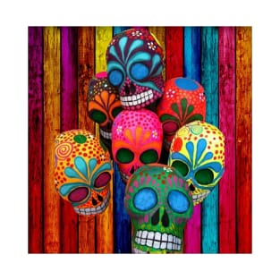 Mexican skulls colored pattern poster, sugar skull , Day of the Dead , dias de los m T-Shirt