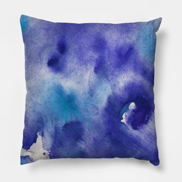 Abstract colorful background with hand-painted texture. Watercolor painting with splashes, drops of paint, paint smears. Perfect for greeting card, postcard, poster, logo, textile, fabric, packaging. Pillow by Olesya Pugach