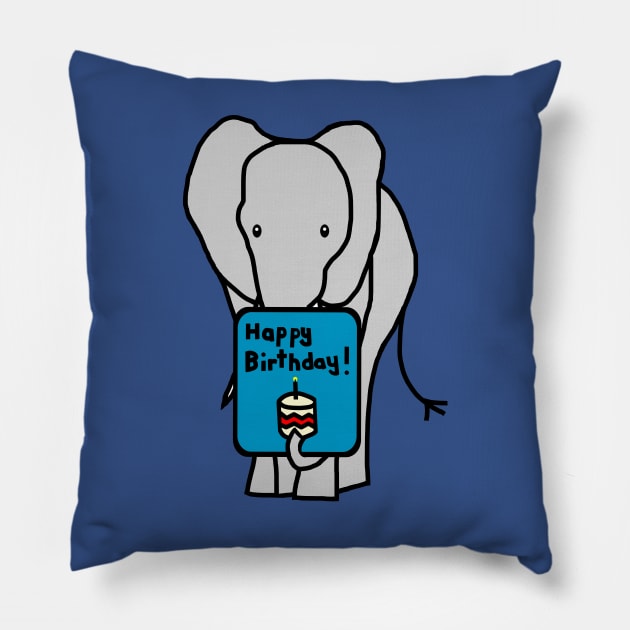 Elephant with Birthday Greetings Pillow by ellenhenryart