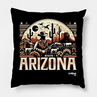 Desert Harmony: Arizona's Mirage - American Vintage Retro style USA State Pillow