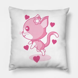 Pink kitten and hearts. Pillow