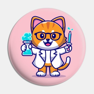 Cute Cat Scientist Cartoon Pin
