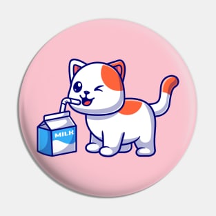 Cute Cat Drink Milk Cartoon Pin