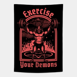 Exercise Your Demons - Satanic Baphomet Satan Funny Workout Tapestry