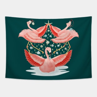 Pink Flamingo Tropical Paradise Christmas Tree Tapestry