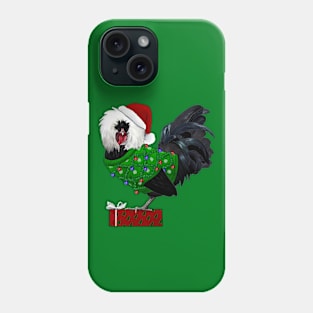 Black Polish Rooster In An Ugly Christmas Sweater And Santa Hat With Gift Phone Case