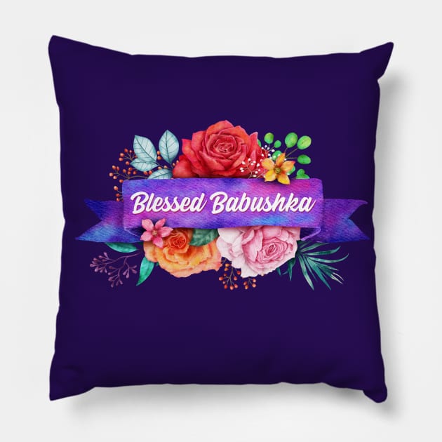 Blessed Babushka Floral Design with Watercolor Roses Pillow by g14u