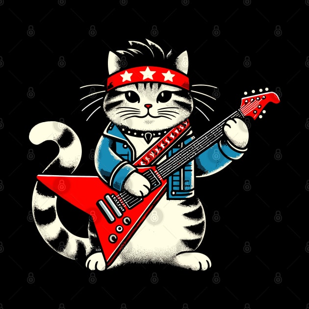 Cat Playing Electric Guitar Rock Music Funny Cat by KsuAnn