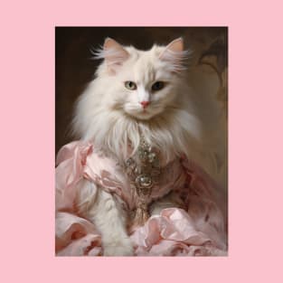 Long Haired White Cat in Pink Rococo Dress T-Shirt