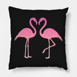 Pink Ombre Faux Glitter Flamingos Silhouette Pillow