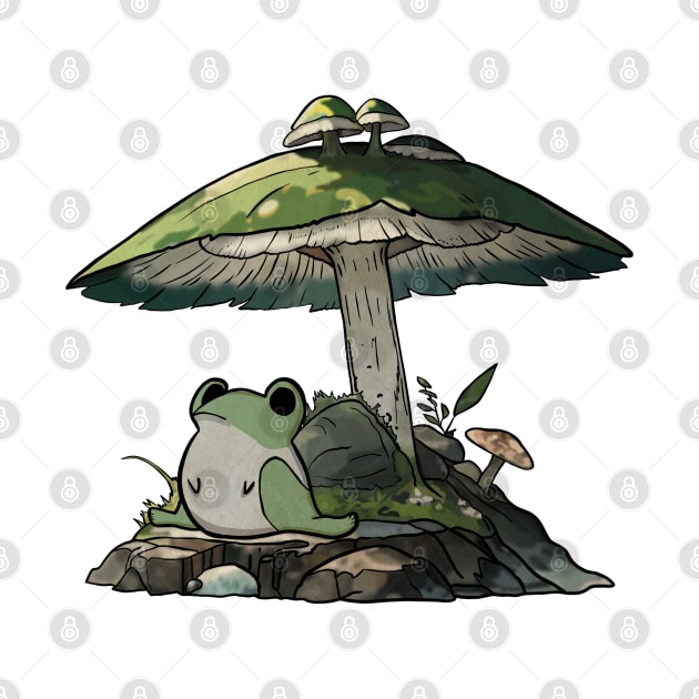 Hippity-Hoppity Sad Frog Under Mushroom by FallenClock