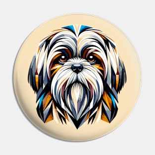 Colorful Shih Tzu: Vibrant Geometric Portrait Pin