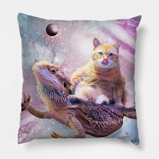 Space Cat Riding Bearded Dragon Lizard Pillow